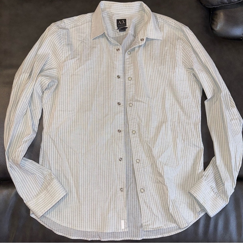 AX Armani Exchange Shirt Men Large White Slim Fit Stretch Metal Snaps Textured